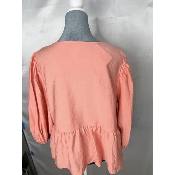 Ava & Viv Pink Tie Front Peplum Blouse XXL Elbow Sleeve Rayon NWT - Picture 11 of 13